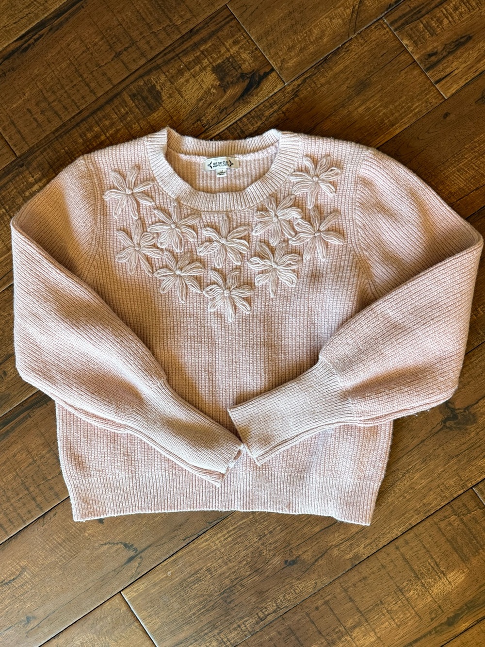 Nanette Lepore Blush Pink Floral Appliqué Sweater Cottagecore Coquette M - Picture 3 of 7